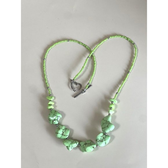 Hand Crafted Artisan Natural Gespeite Stone Nugget Beaded Necklace 22" - Picture 3 of 7